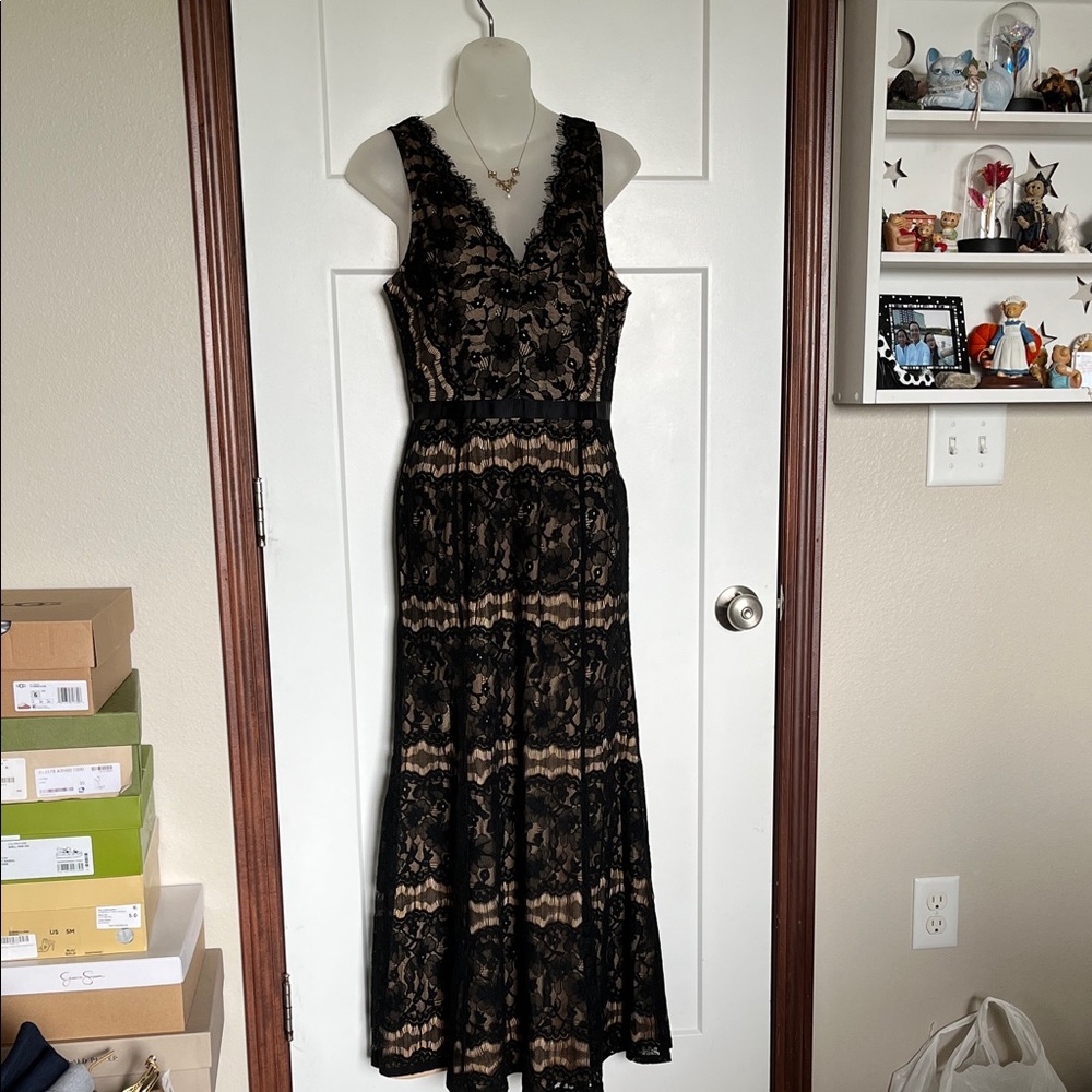 Wild Honey Black and Tan Lace Maxi Dress